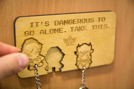 It's dangerous to go alone! Laser cut & Engraved Keyring And Wall Mount
