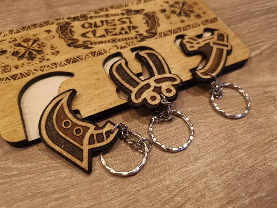 Quest Clear! Laser cut & Engraved Keyring And Wall Mount