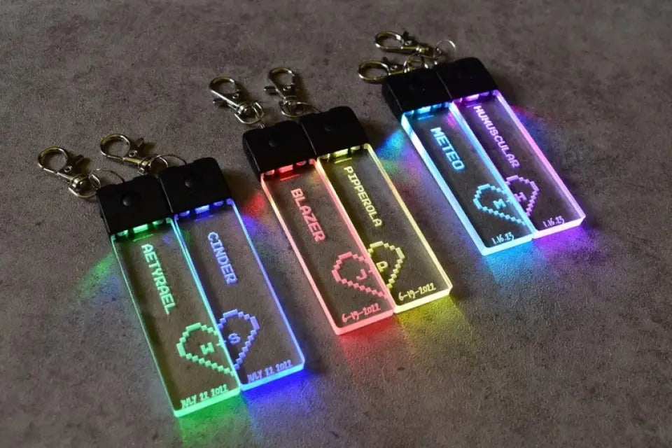 Personalized Gamer Couple LED Keychain Set