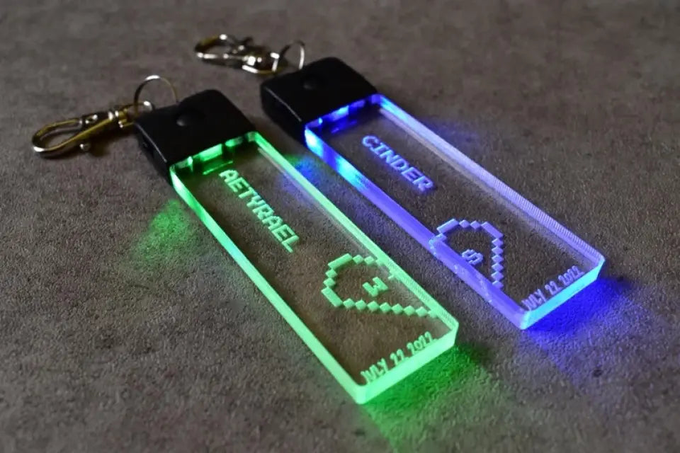 Personalized Gamer Couple LED Keychain Set